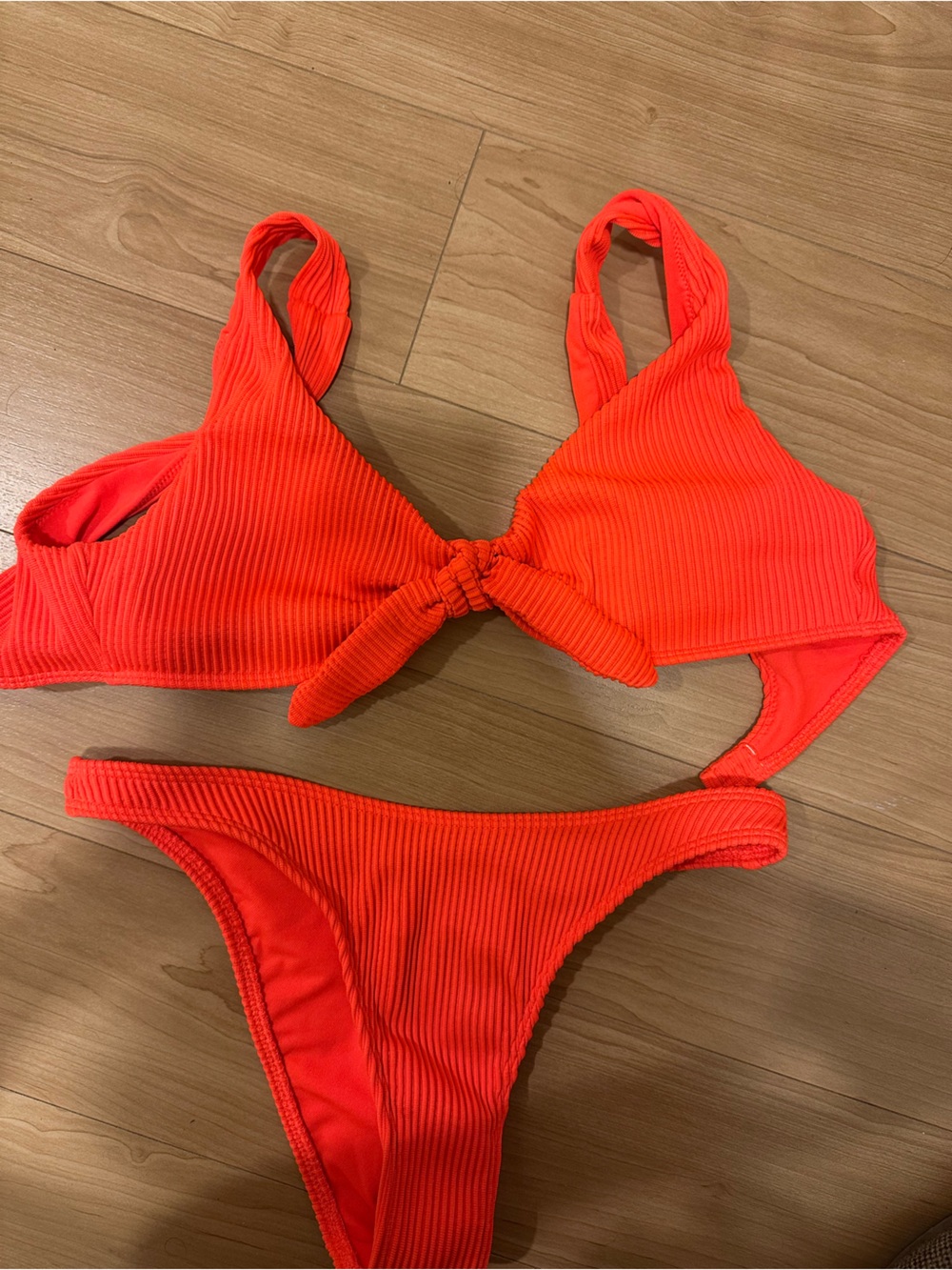 Hollister Neon Orange Ribbed Tie-Front Bikini